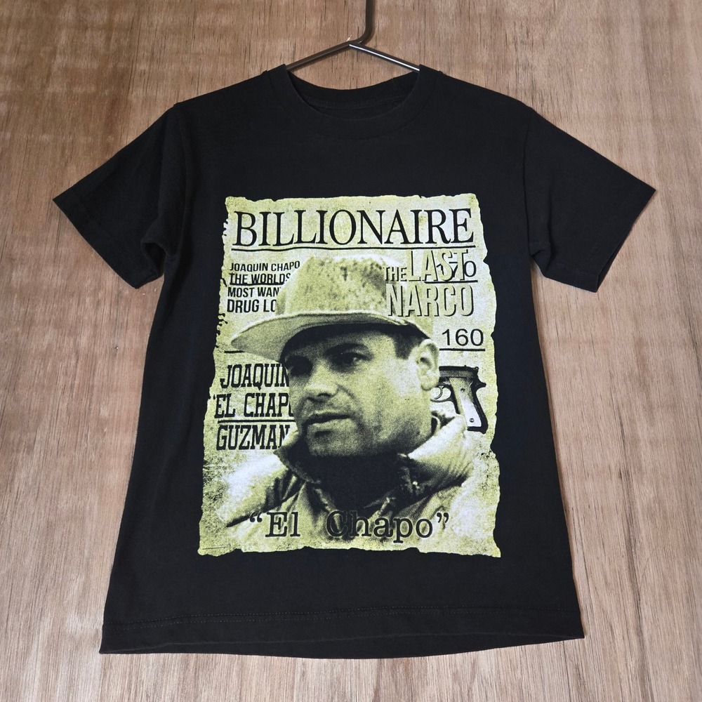 El Chapo Billionaire The Last Narco Graphic T-Shirt Black Mens Small Narco